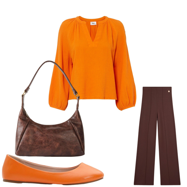 Outfit donna - Armonia. Stile Chic per Ufficio. Abbinamento con bluse, borse a mano, ballerine, pantaloni.