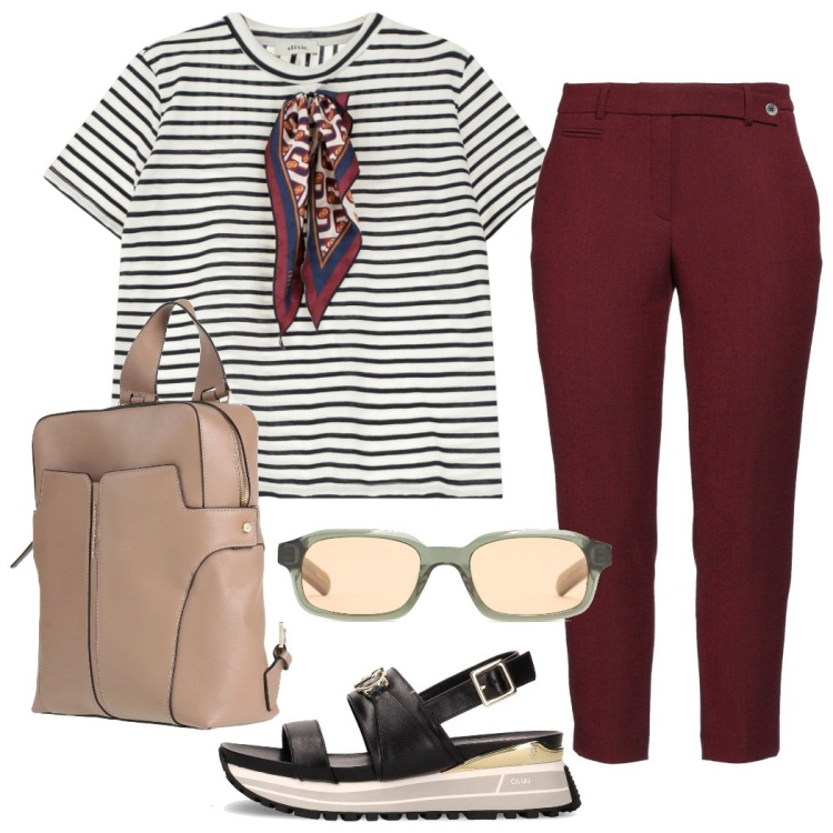 Outfit donna - Urban style. Stile Urban per Tutti i giorni. Abbinamento con zaini, pantaloni, t-shirt, sandali, occhiali da sole.