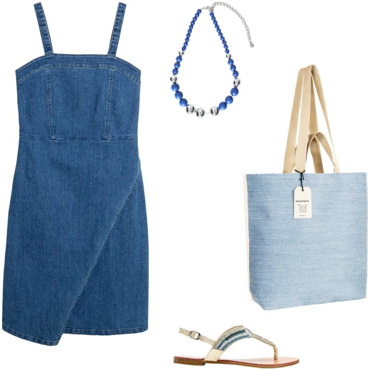 Outfit donna - Spese al mercato. Stile Casual per Tutti i giorni. Abbinamento con ciabatte, vestiti, borse tote, collane.