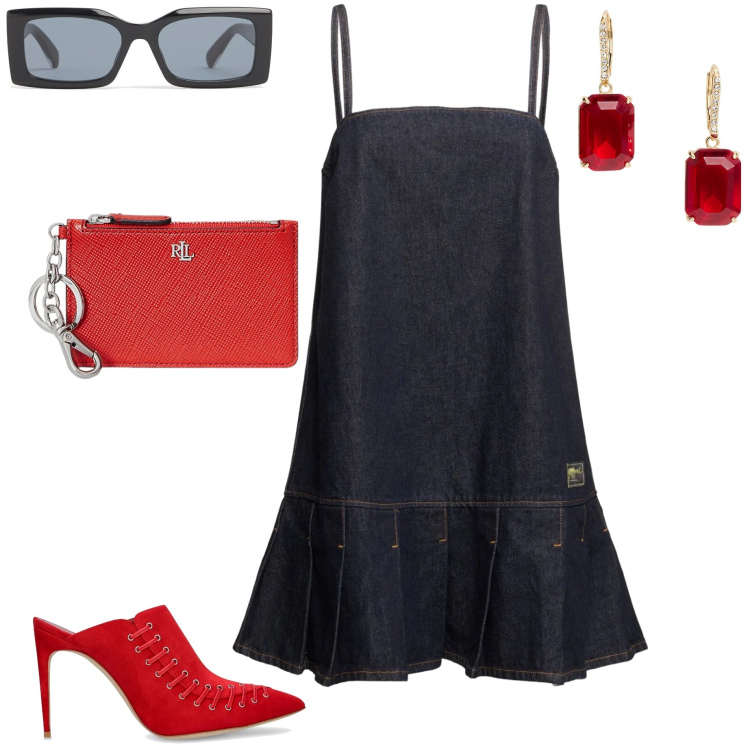 Outfit donna - Bantoa Summer Sale. Stile Chic per Serata fuori. Abbinamento con portafogli, orecchini, vestiti corti, occhiali da sole, pantofole.
