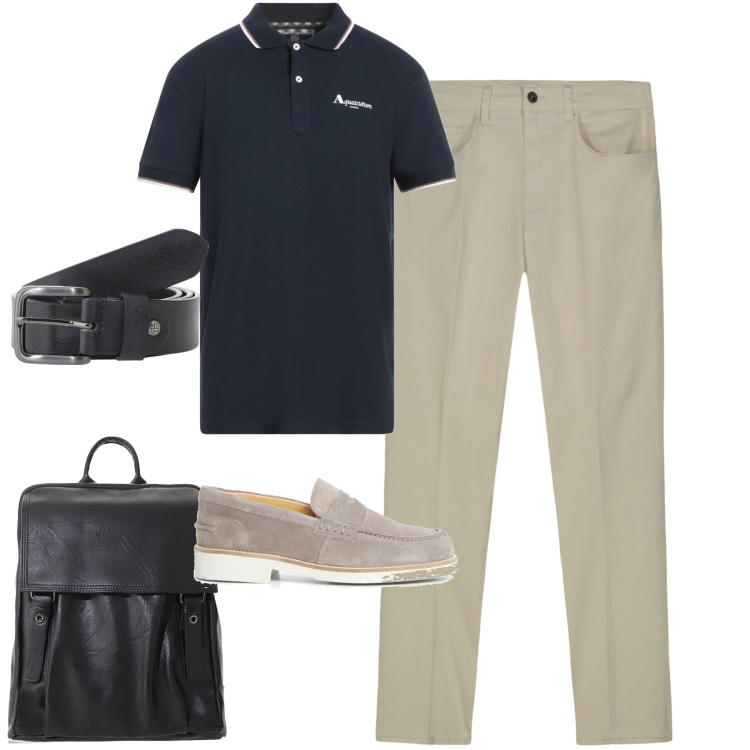 Outfit uomo - Chino eleganza e comfort ufficio. Stile Urban per Ufficio. Abbinamento con polo, cinture, borse sportive, pantaloni, scarpe stringate.