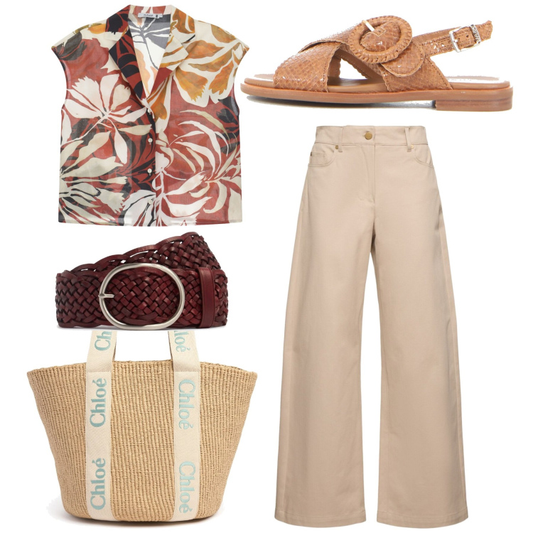 Outfit donna - Total look. Stile Bon Ton per Tutti i giorni. Abbinamento con camicie, cinture, jeans, sandali, shopping bag.