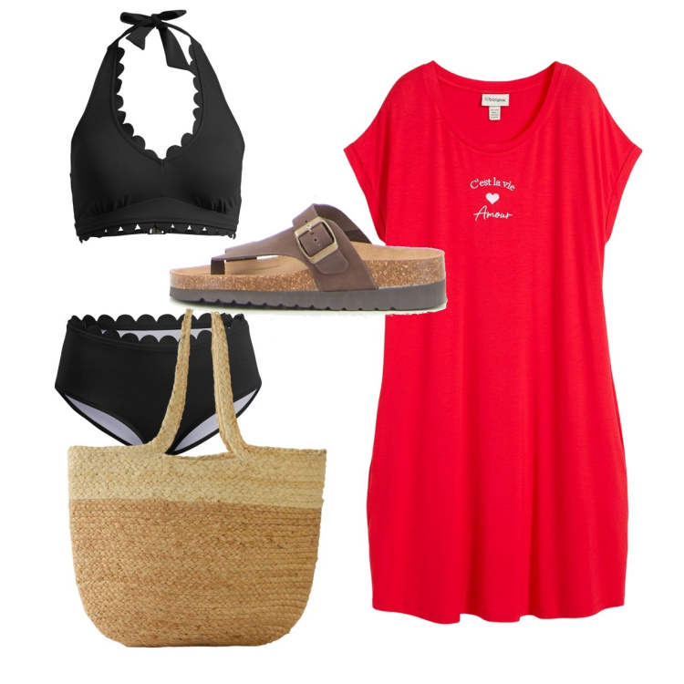 Outfit donna - Mare. Stile Bon Ton per Mare. Abbinamento con vestiti, bikini, shopping bag, infradito.
