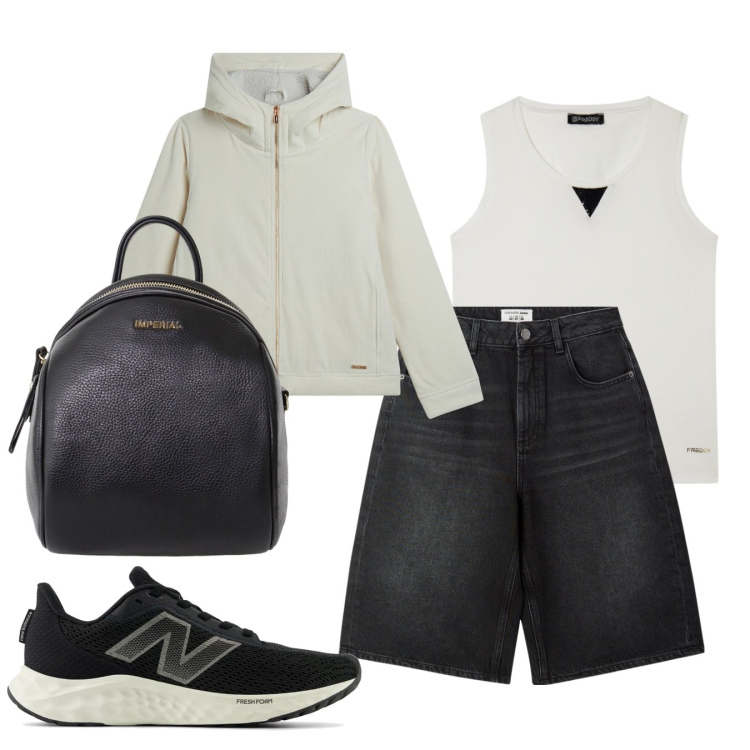 Outfit donna - Viaggio leggero. Stile Casual per Tutti i giorni. Abbinamento con bermuda, sneakers, zaini, blazer, canottiere.