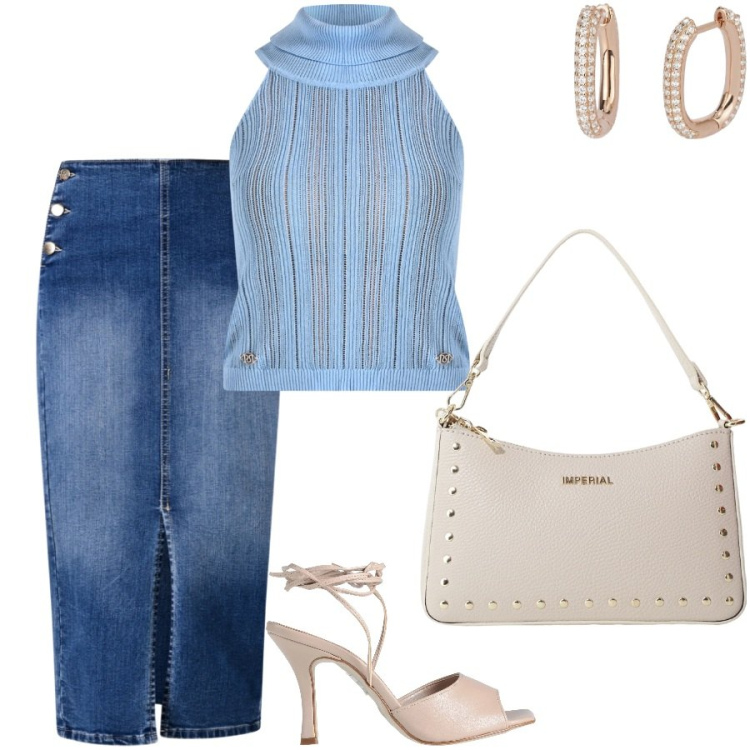 Outfit donna - Il top di Rinascimento. Stile Casual chic per Serata fuori. Abbinamento con sandali col tacco, borse a spalla, orecchini, top, gonne longuette.