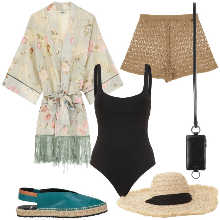 Outfit donna - Glamour in piscina. Stile Glamour per Mare. Abbinamento con espadrillas, portafogli, cappelli, trench, shorts, costumi interi.