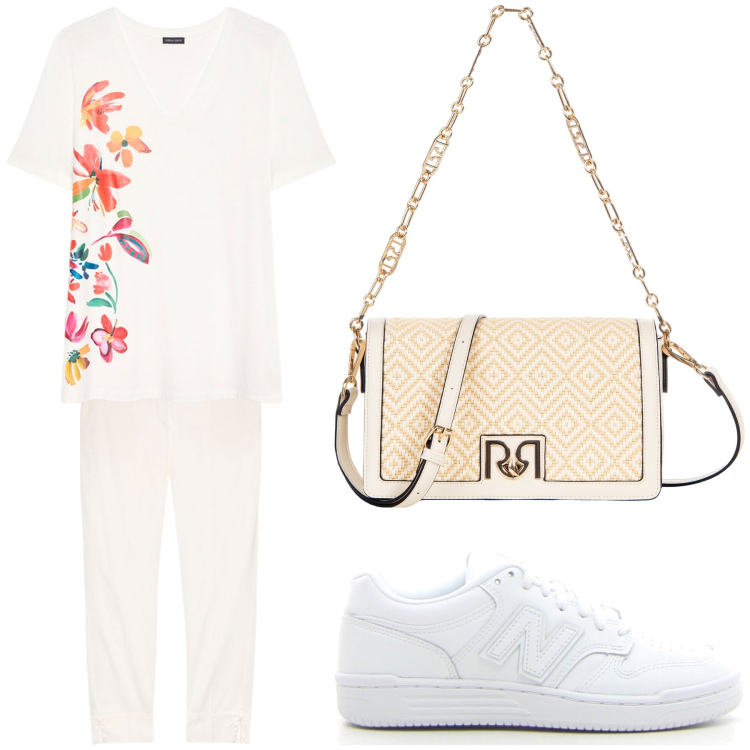 Outfit donna - Aperitivo. Stile Trendy per Tutti i giorni. Abbinamento con borse a tracolla, t-shirt, pantaloni chino, sneakers.