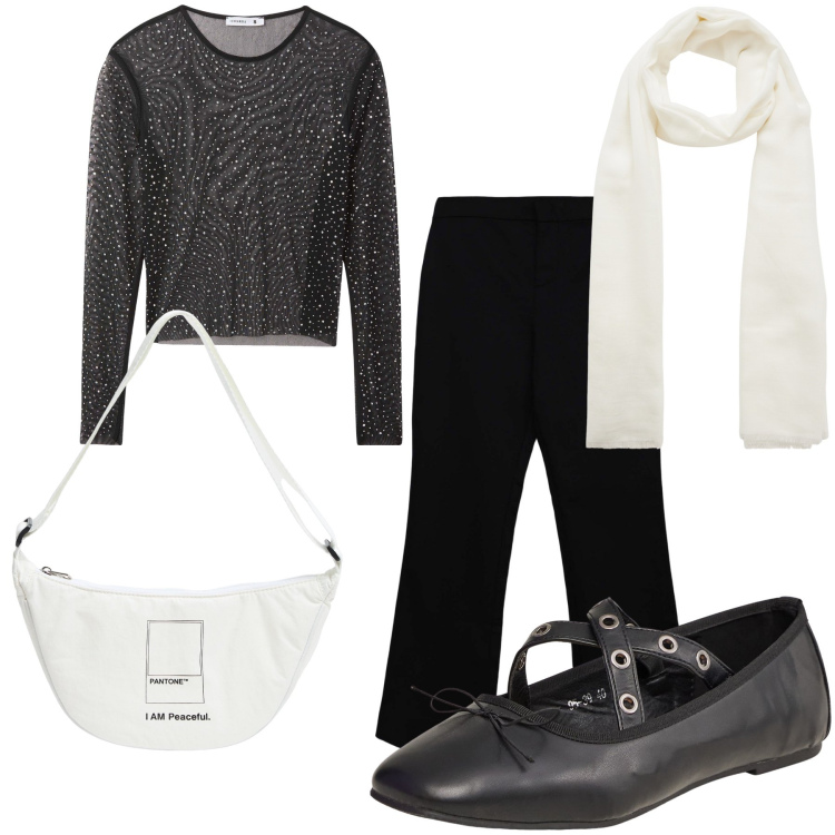 Outfit donna - Serata in montagna Terranova. Stile Trendy per Serata fuori. Abbinamento con pantaloni, marsupi, ballerine, maglieria, sciarpe.