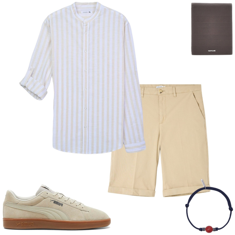 Outfit uomo - Bermuda sartoriali. Stile Urban per Serata speciale. Abbinamento con bermuda, camicie, braccialetti, sneakers, portafogli.