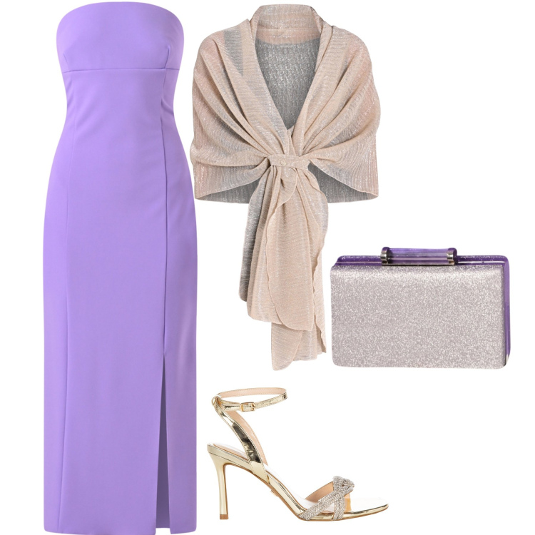 Outfit donna - Rinascimento non amour. Stile Chic per Serata fuori. Abbinamento con stole, vestiti midi/longuette, pochette, sandali col tacco.