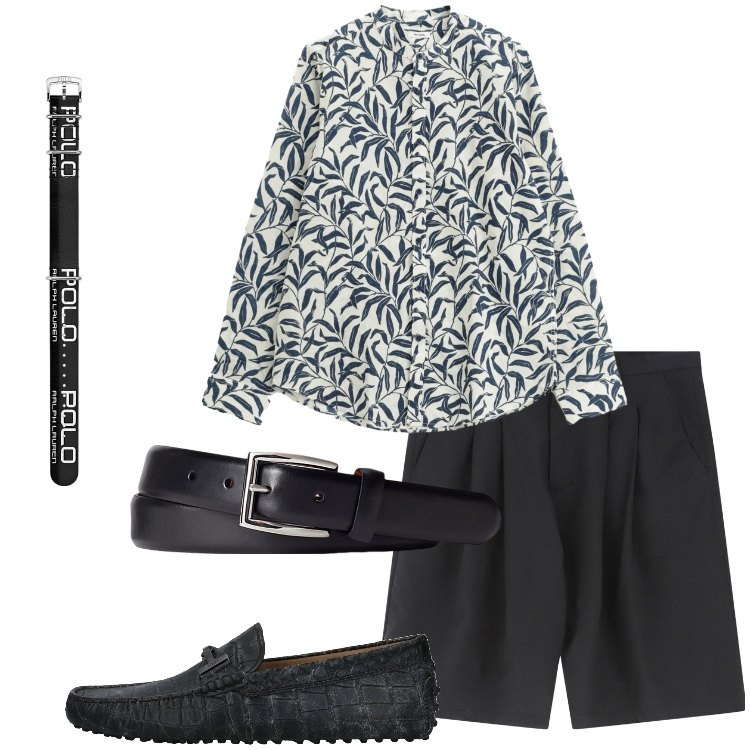 Outfit uomo - Bermuda sartoriali. Stile Trendy per Serata speciale. Abbinamento con scarpe stringate, bermuda, camicie, cinture, orologi.