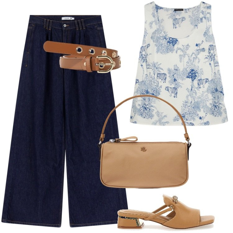 Outfit donna - Total look #2194670. Stile Boho per Ufficio. Abbinamento con jeans, cinture, pochette, top, ciabatte.