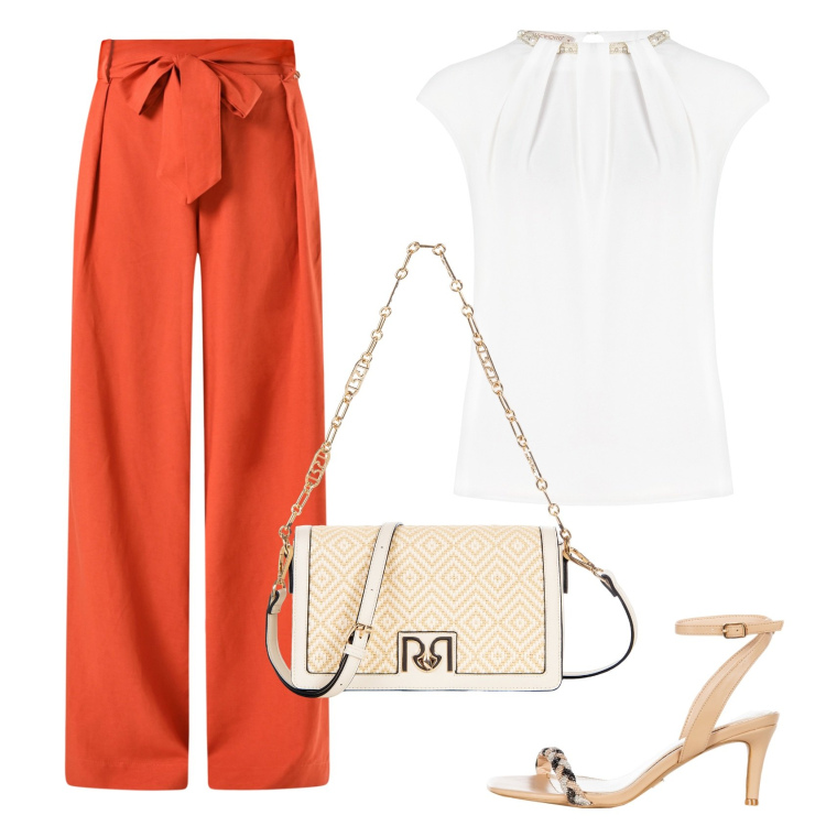 Outfit donna - In città by Rinascimento. Stile Casual chic per Ufficio. Abbinamento con pantaloni, sandali in pelle, borse a tracolla, bluse.