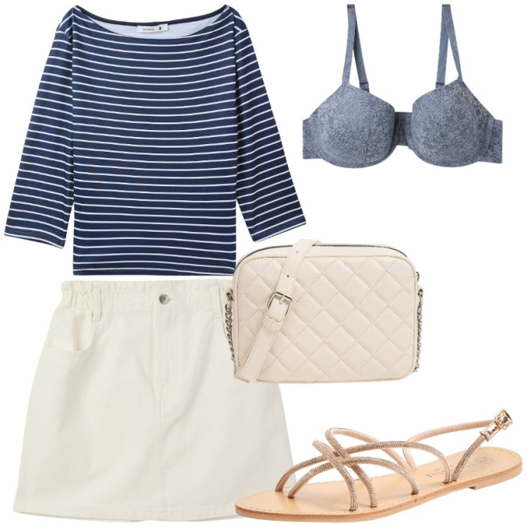 Outfit donna - Terranova - Summer Sale 2025. Stile Basic per Tutti i giorni. Abbinamento con minigonne, sandali, reggiseni, t-shirt, borse a tracolla.