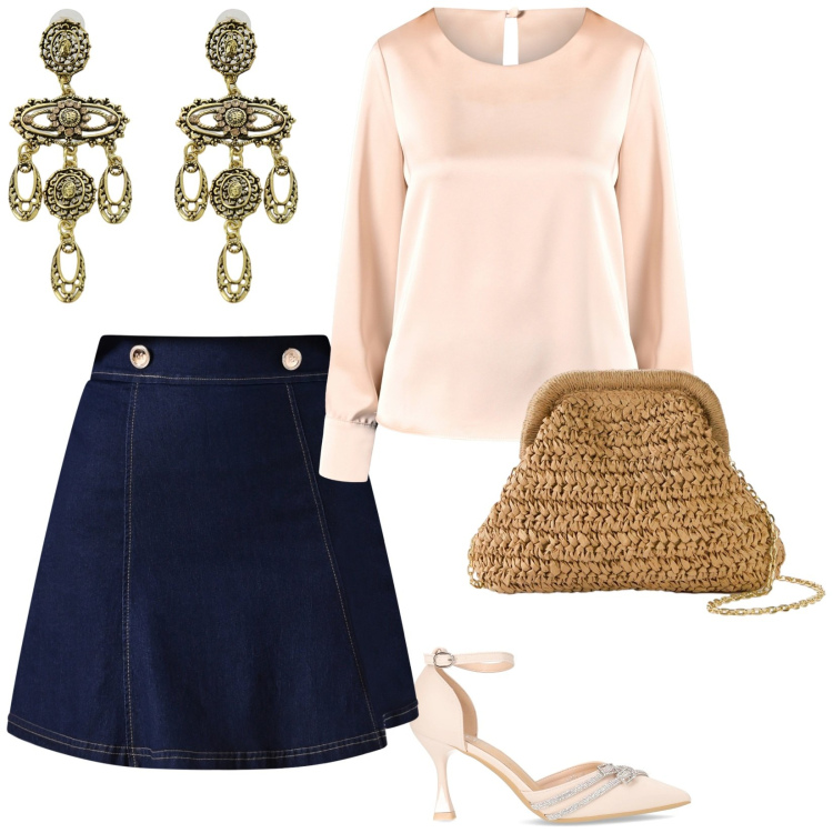 Outfit donna - Mi piace così. per Serata fuori. Abbinamento con borse a tracolla, bluse, minigonne, orecchini, décolleté.