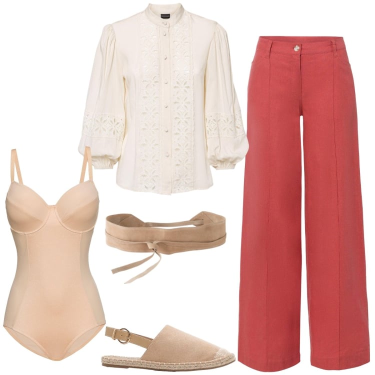Outfit donna - Total look #2194820. Stile Casual chic per Tutti i giorni. Abbinamento con pantaloni a palazzo, camicie, body, espadrillas, cinture.