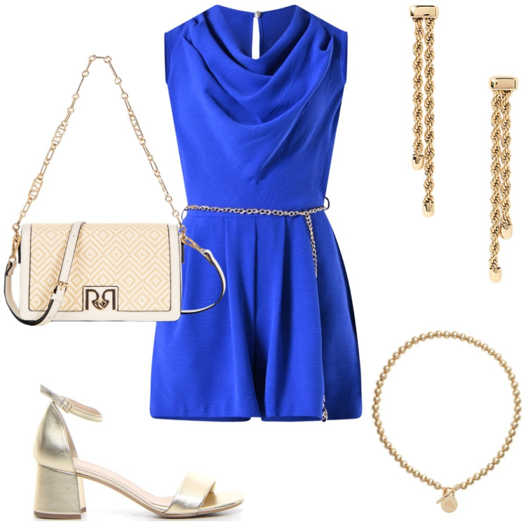 Outfit donna - Total look #2194843. Stile Casual chic per Tutti i giorni. Abbinamento con tuta corta, borse a tracolla, collane, orecchini, sandali col tacco.