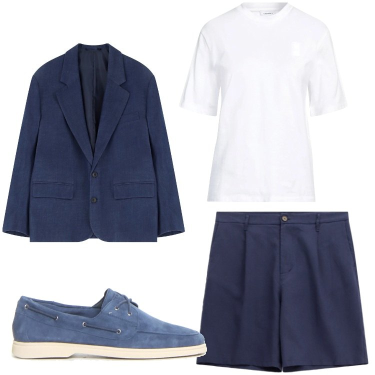 Outfit uomo - Che stile. Stile Business/Elegante per Serata speciale. Abbinamento con t-shirt, giacche, bermuda, scarpe stringate.