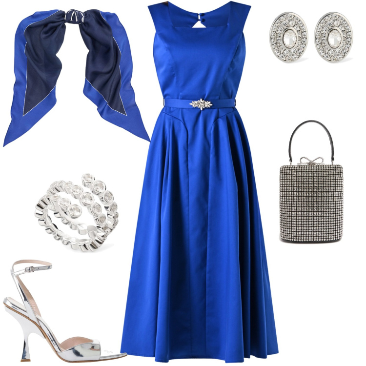 Outfit donna - Total look #2194865. Stile Glamour per Serata fuori. Abbinamento con vestiti midi/longuette, décolleté, foulard, borse a mano, anelli, orecchini.