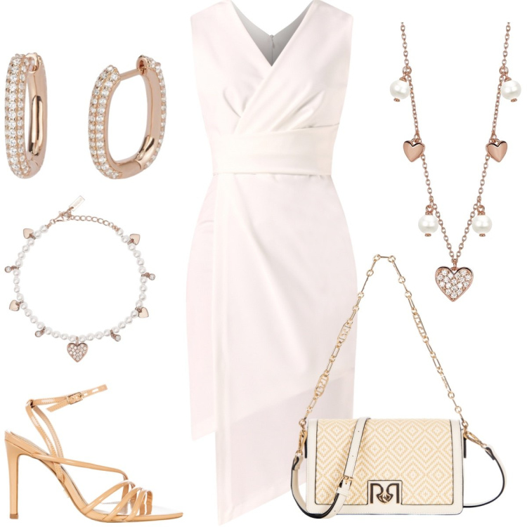 Outfit donna - Total look #2194903. Stile Chic per Serata fuori. Abbinamento con collane, braccialetti, orecchini, vestiti a tubino, borse a tracolla, sandali col tacco.