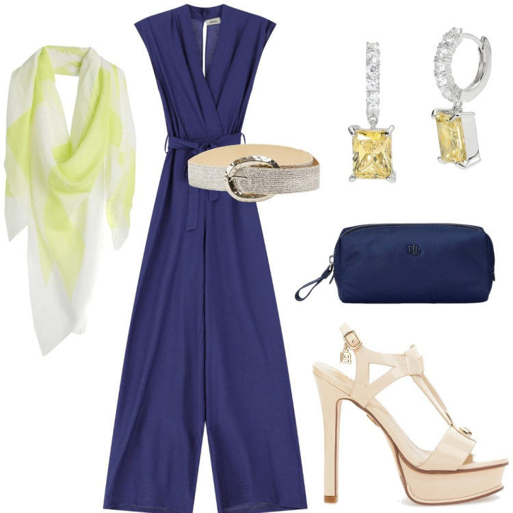 Outfit donna - Cerimonia. Stile Chic per Cerimonia. Abbinamento con sciarpe, cinture, orecchini, tute, pochette, sandali col tacco.
