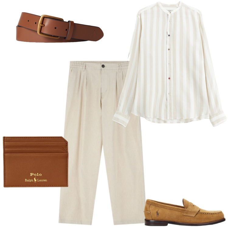Outfit uomo - La freschezza del lino. Stile Casual per Ufficio. Abbinamento con pantaloni, camicie, portafogli, cinture, scarpe stringate.