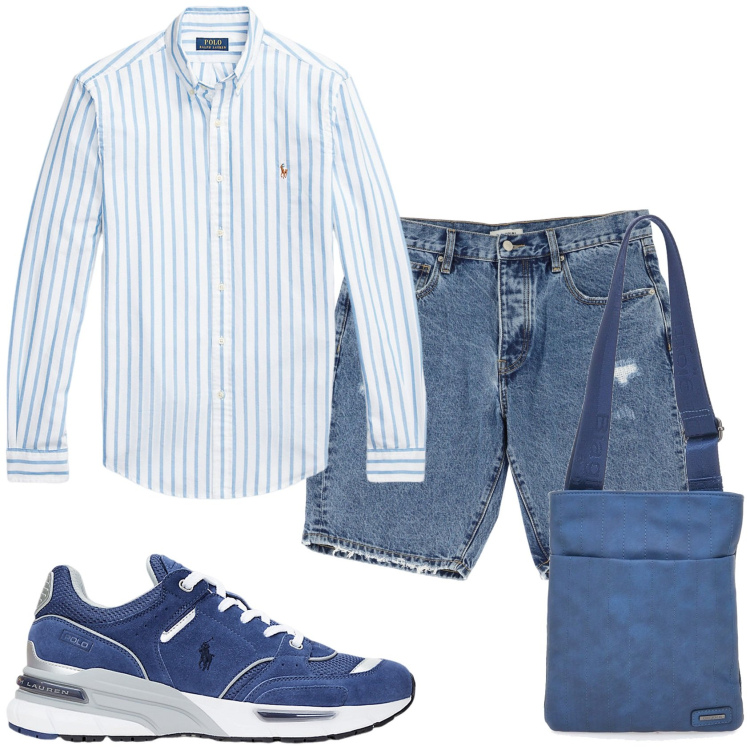 Outfit uomo - Pizza con gli amici. Stile Urban per Tutti i giorni. Abbinamento con bermuda, camicie, sneakers, portafogli.
