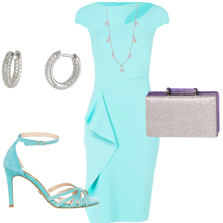 Outfit donna - Saldi estivi Rinascimento. Stile Chic per Cerimonia. Abbinamento con vestiti a tubino, sandali col tacco, pochette, collane, orecchini.