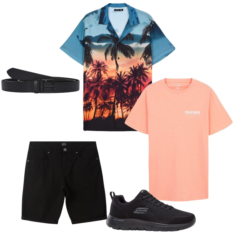 Outfit uomo - La camicia che fa subito estate!. Stile Casual per Tutti i giorni. Abbinamento con sneakers, t-shirt, bermuda, camicie a manica corta, cinture.
