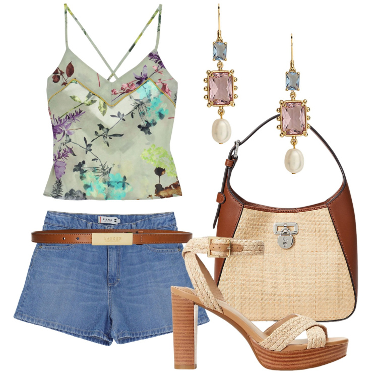 Outfit donna - Total look #2195085. Stile Vintage retrò per Tutti i giorni. Abbinamento con shorts, canottiere, cinture, borse a tracolla, orecchini, sandali.