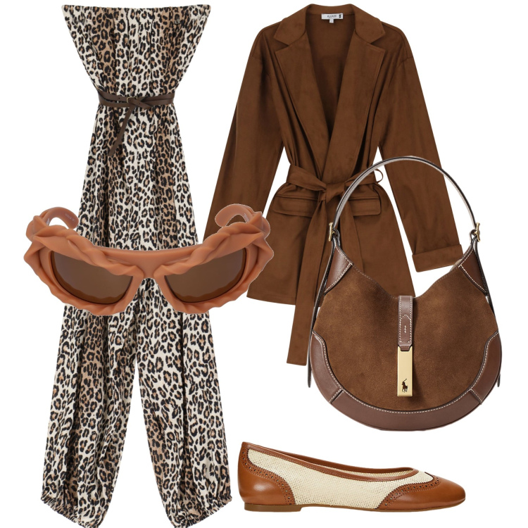 Outfit donna - Originale città. Stile Urban per Tutti i giorni. Abbinamento con blazer, tute, borse a spalla, ballerine, occhiali da sole.