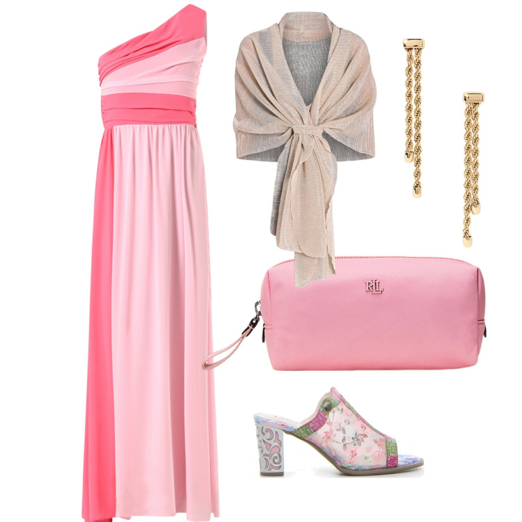 Outfit donna - Cerimonia in saldo. per Cerimonia. Abbinamento con stole, vestiti lunghi, orecchini, pochette, sabot.