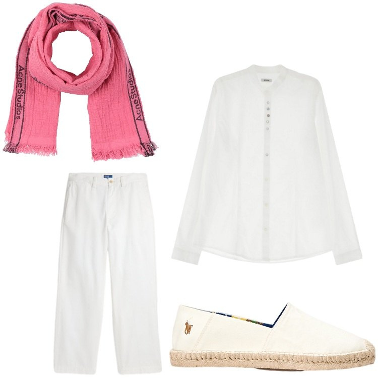 Outfit uomo - Un tocco di colore. Stile Business/Elegante per Serata speciale. Abbinamento con sciarpe, camicie, pantaloni, espadrillas.