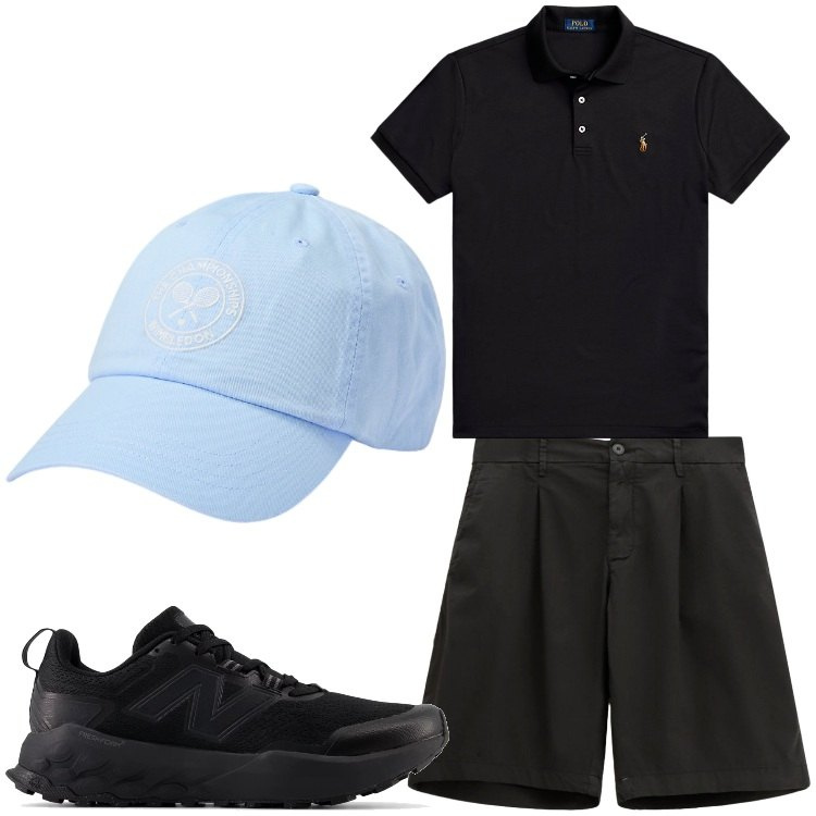 Outfit uomo - Moi. Stile Casual per Tutti i giorni. Abbinamento con sneakers, bermuda, polo, cappelli.