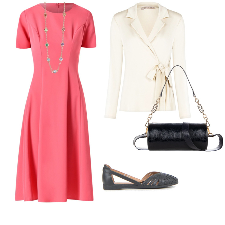 Outfit donna - Ufficio rinascimento. per Ufficio. Abbinamento con vestiti midi/longuette, borse a mano, blazer, collane, ballerine.