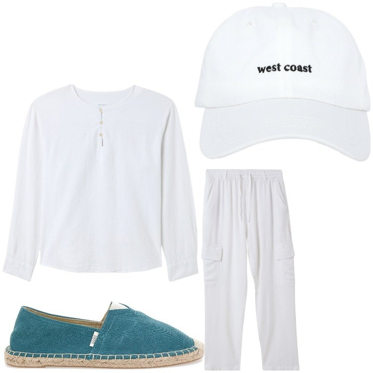 Outfit uomo - Relax. Stile Casual per Tutti i giorni. Abbinamento con camicie, pantaloni cargo, cappelli, espadrillas.