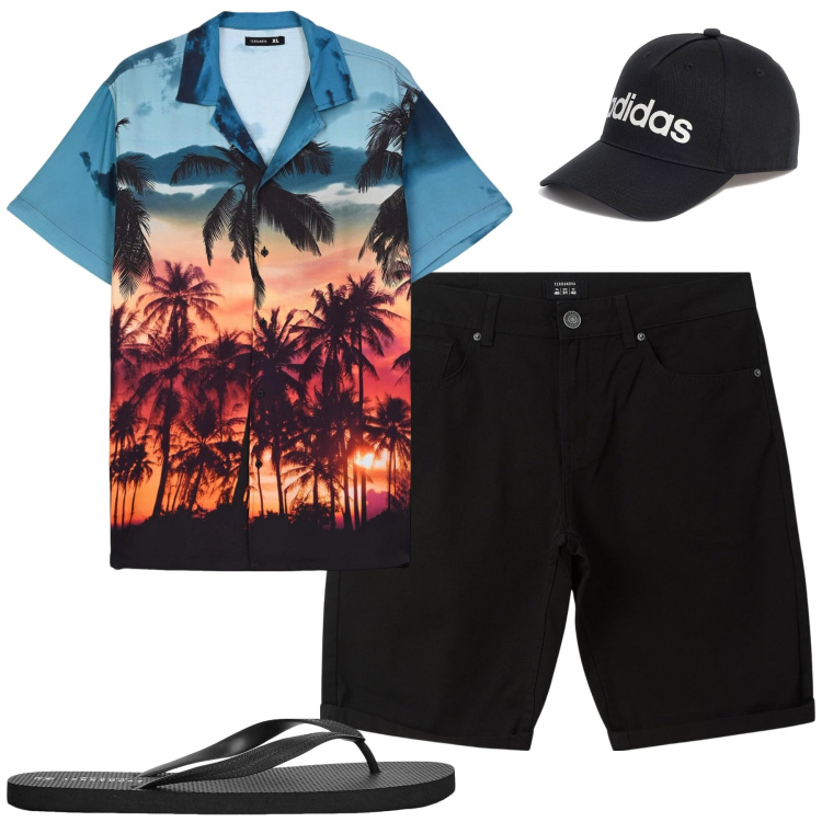 Outfit uomo - Total look #2195180. Stile Casual per Mare. Abbinamento con bermuda, sandali, camicie a manica corta, cappelli.
