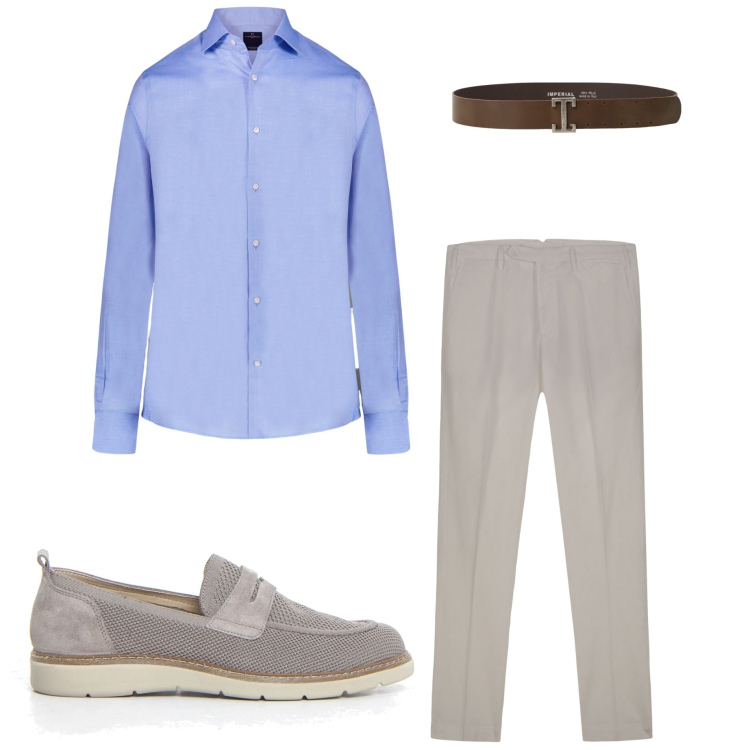 Outfit uomo - In ufficio. Stile Urban per Ufficio. Abbinamento con cinture, camicie, pantaloni, scarpe stringate.