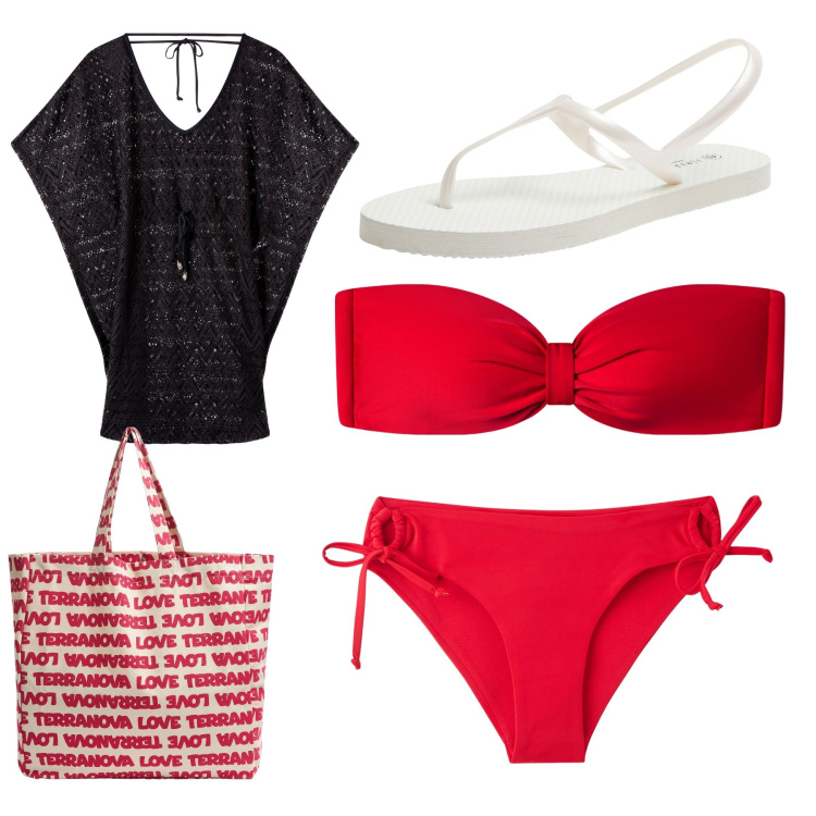 Outfit donna - Mare arivooooo. Stile Casual per Mare. Abbinamento con vestiti da spiaggia, sandali, borse tote, bikini, bikini.