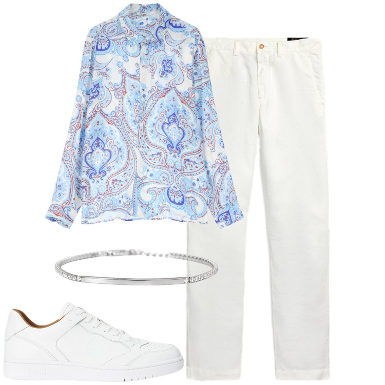 Outfit uomo - La camicia fantasia. Stile Trendy per Serata speciale. Abbinamento con braccialetti, camicie, pantaloni, sneakers.