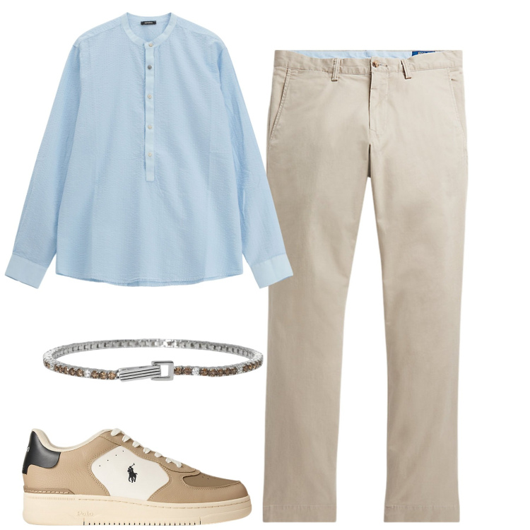 Outfit uomo - City. Stile Urban per Tutti i giorni. Abbinamento con braccialetti, camicie, pantaloni, sneakers.