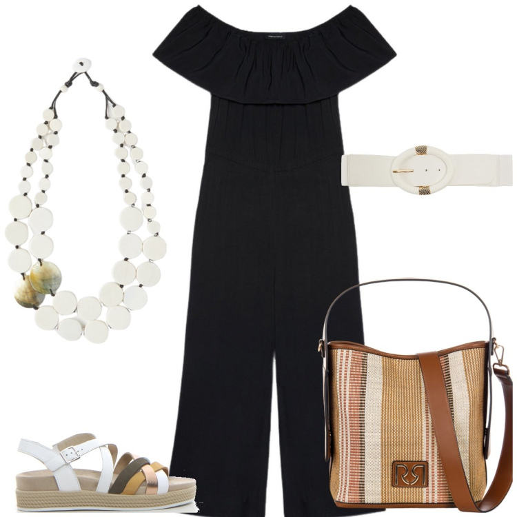 Outfit donna - Total look #2195246. Stile Etnico per Tutti i giorni. Abbinamento con cinture, borse a secchiello, tute, ciondoli, sandali.