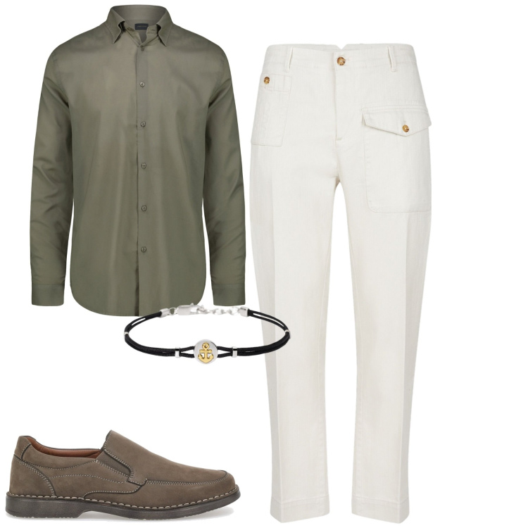 Outfit uomo - City. Stile Trendy per Tutti i giorni. Abbinamento con braccialetti, scarpe stringate, camicie, pantaloni.