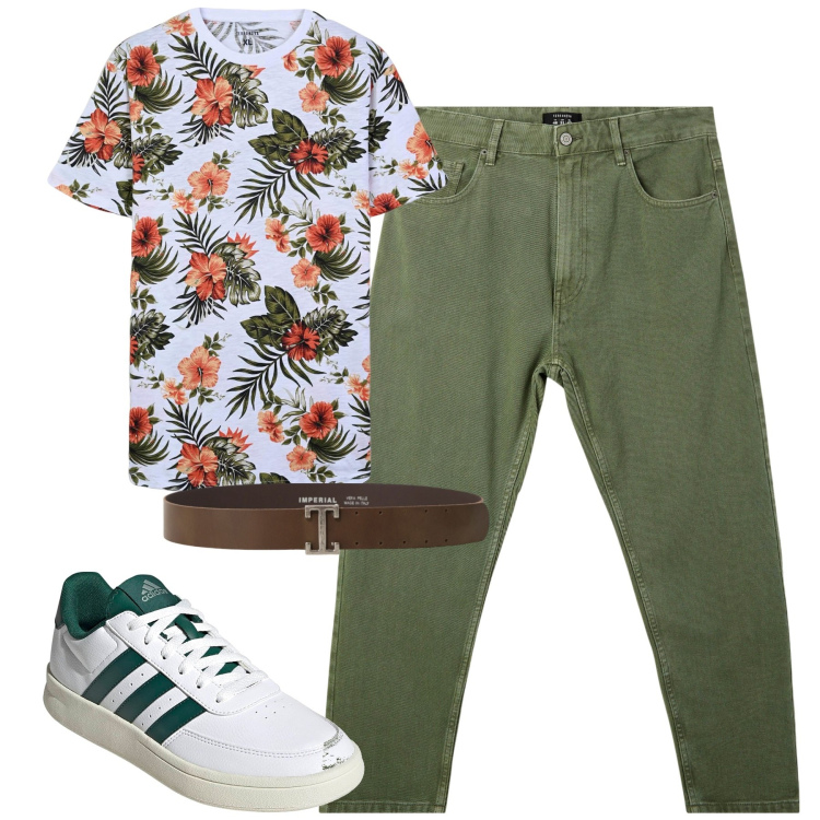 Outfit uomo - Luglio. Stile Casual per Tutti i giorni. Abbinamento con pantaloni, t-shirt, cinture, sneakers.