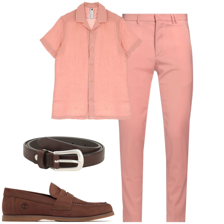 Outfit uomo - City. Stile Trendy per Tutti i giorni. Abbinamento con pantaloni chino, cinture, camicie a manica corta, scarpe stringate.