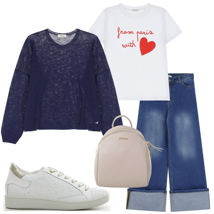 Outfit donna - Vacanza in montagna. Stile Casual chic per Tutti i giorni. Abbinamento con zaini, jeans dritti, pullovers, t-shirt, sneakers.