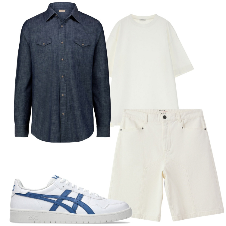 Outfit uomo - Total look #2195269. Stile Casual per Tutti i giorni. Abbinamento con bermuda, t-shirt, sneakers, camicie.