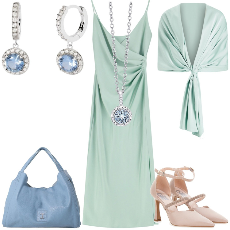 Outfit donna - Cerimonia a luglio. Stile Romantica per Cerimonia. Abbinamento con orecchini, collane, stole, vestiti midi/longuette, pochette, décolleté.