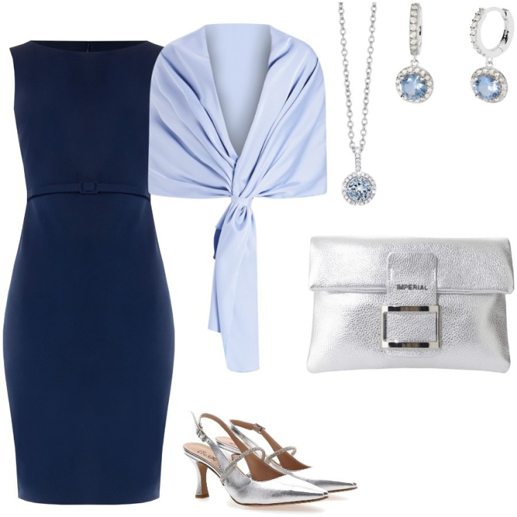 Outfit donna - Madrina di battesimo. Stile Bon Ton per Cerimonia. Abbinamento con collane, orecchini, vestiti a tubino, stole, pochette, décolleté.