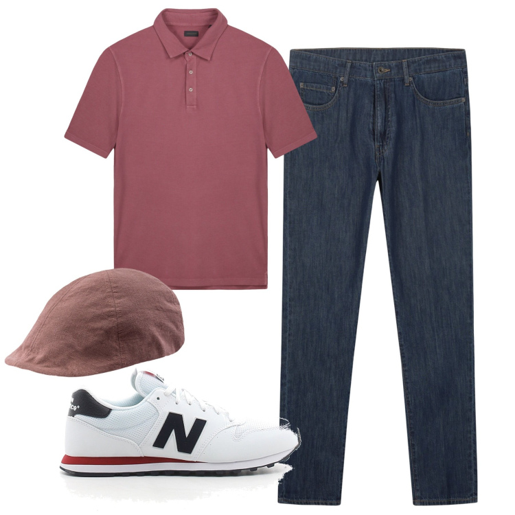 Outfit uomo - Doppelganger. Stile Casual per Tutti i giorni. Abbinamento con jeans, cappelli con visiera, polo, sneakers.